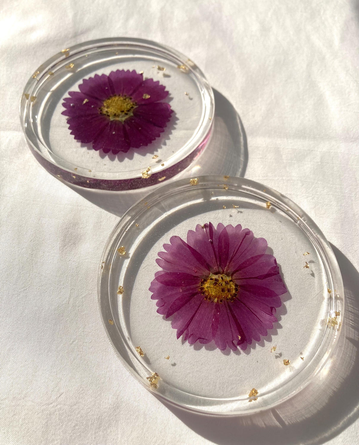 Pressed Flower Resin Coasters | Real Dried Floral Fruit Home Decor Set (Set of 2)