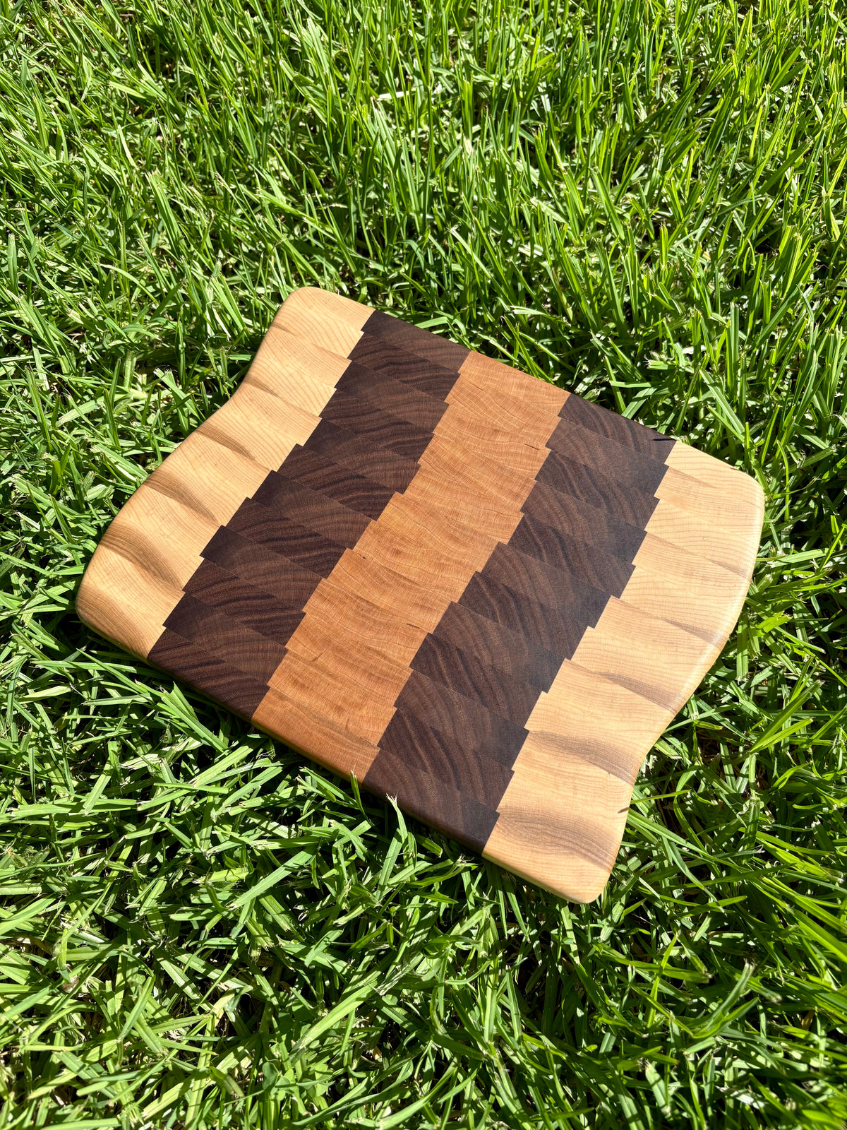 Handmade Wavy Edge End Grain Maple Cherry Walnut Cutting Board, Cheese Serving Board