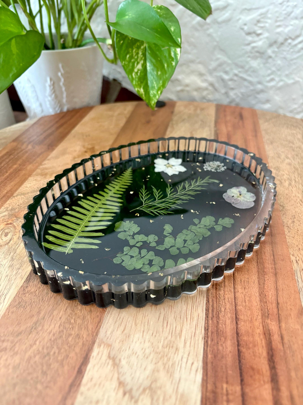 Scalloped Fern & Botanical Handmade Tray | Handmade Jewelry Dish | Pressed Flower Gift