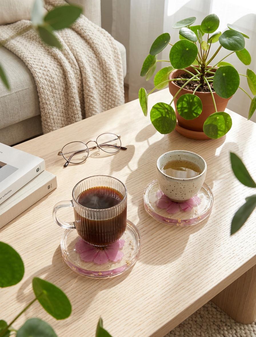 Pressed Flower Resin Coasters | Real Dried Floral Fruit Home Decor Set (Set of 2)