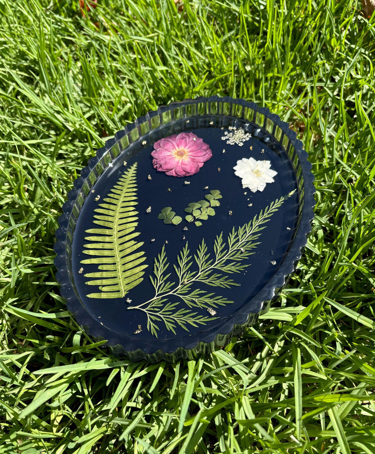 Scalloped Fern & Botanical Handmade Tray | Handmade Jewelry Dish | Pressed Flower Gift