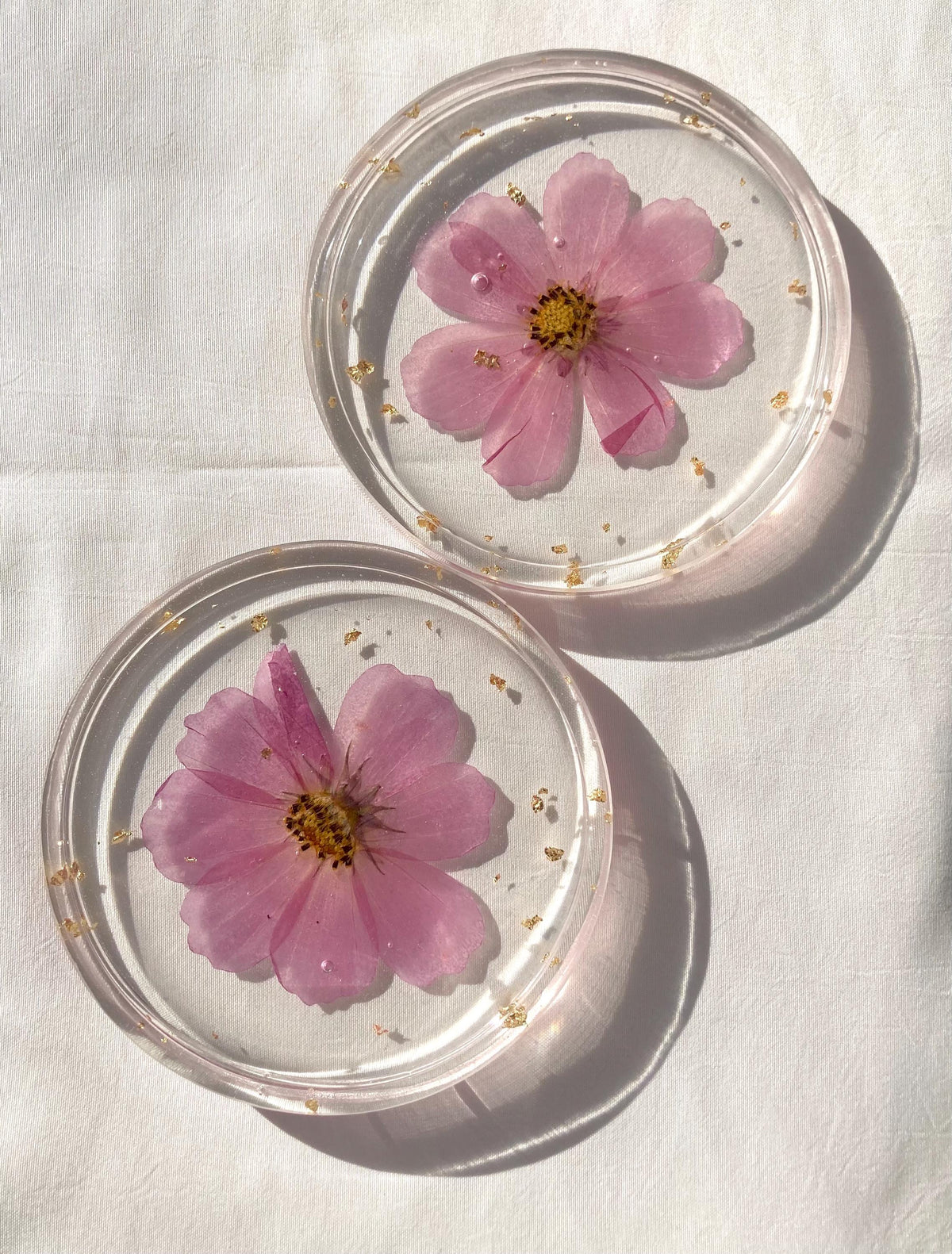 Pressed Flower Resin Coasters | Real Dried Floral Fruit Home Decor Set (Set of 2)