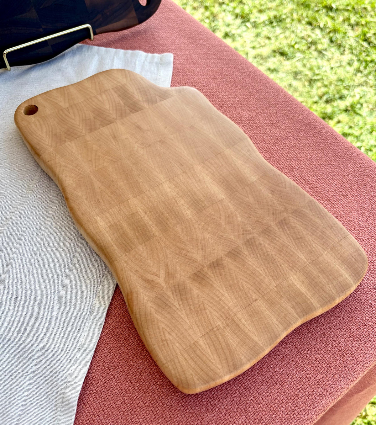 Handmade Maple End Grain Cutting Board, Wavy Edge Prep Board (11.5" x 6.75")