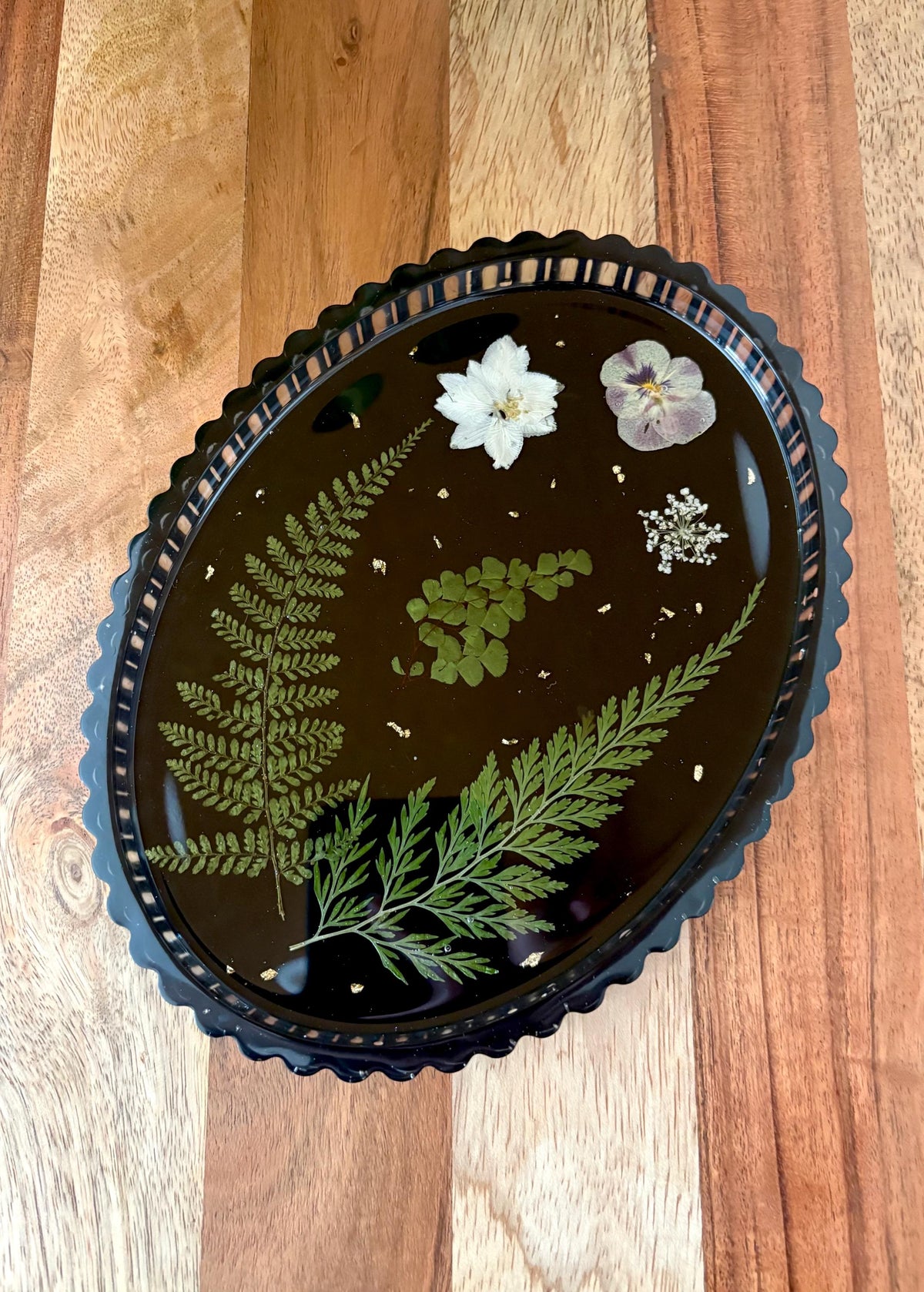 Scalloped Fern & Botanical Handmade Tray | Handmade Jewelry Dish | Pressed Flower Gift