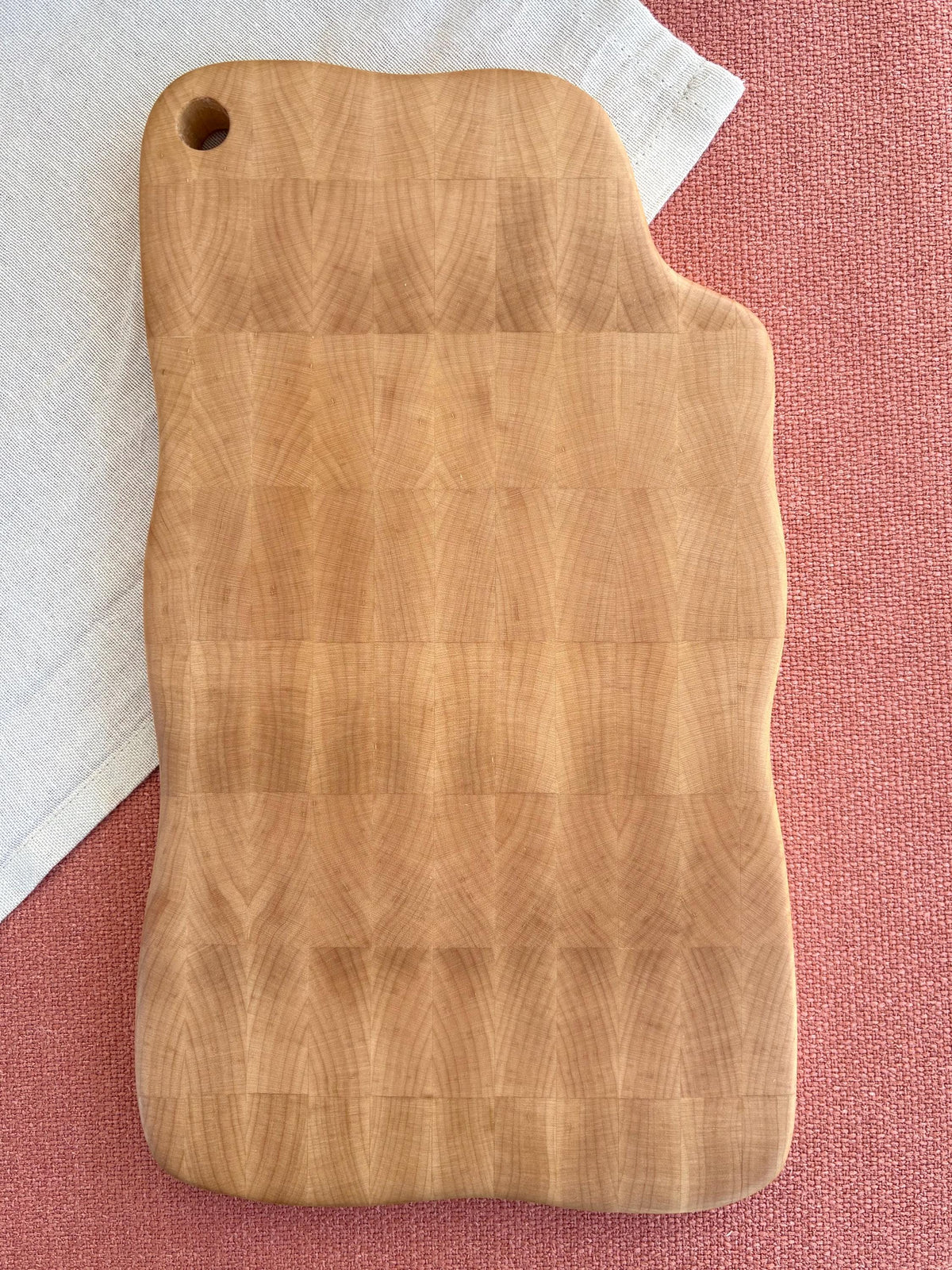 Handmade Maple End Grain Cutting Board, Wavy Edge Prep Board (11.5" x 6.75")
