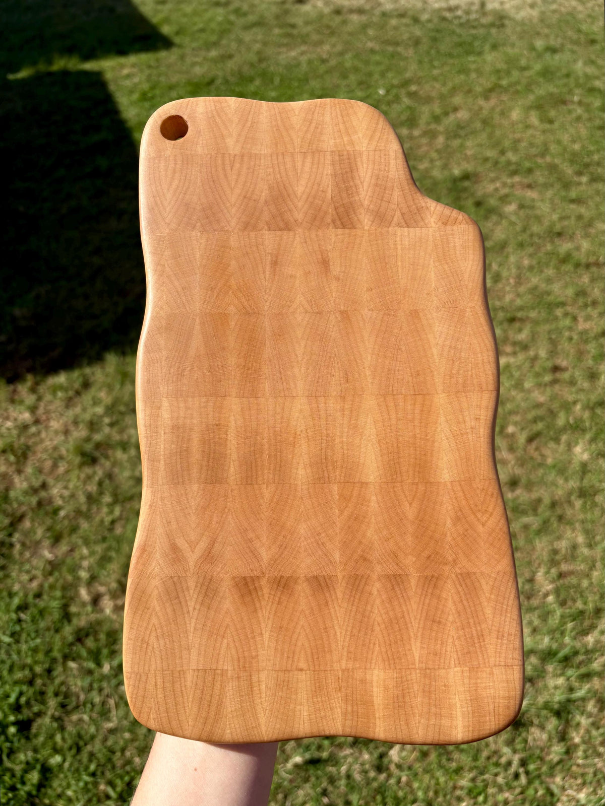 Handmade Maple End Grain Cutting Board, Wavy Edge Prep Board (11.5" x 6.75")