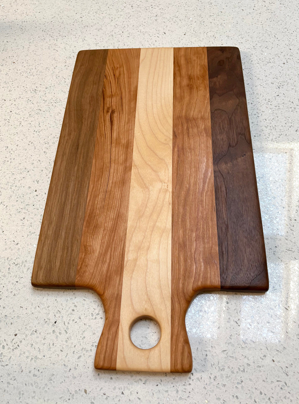 Handmade Multi Wood Maple Cherry Walnut Cutting Board, Cheese Serving Board
