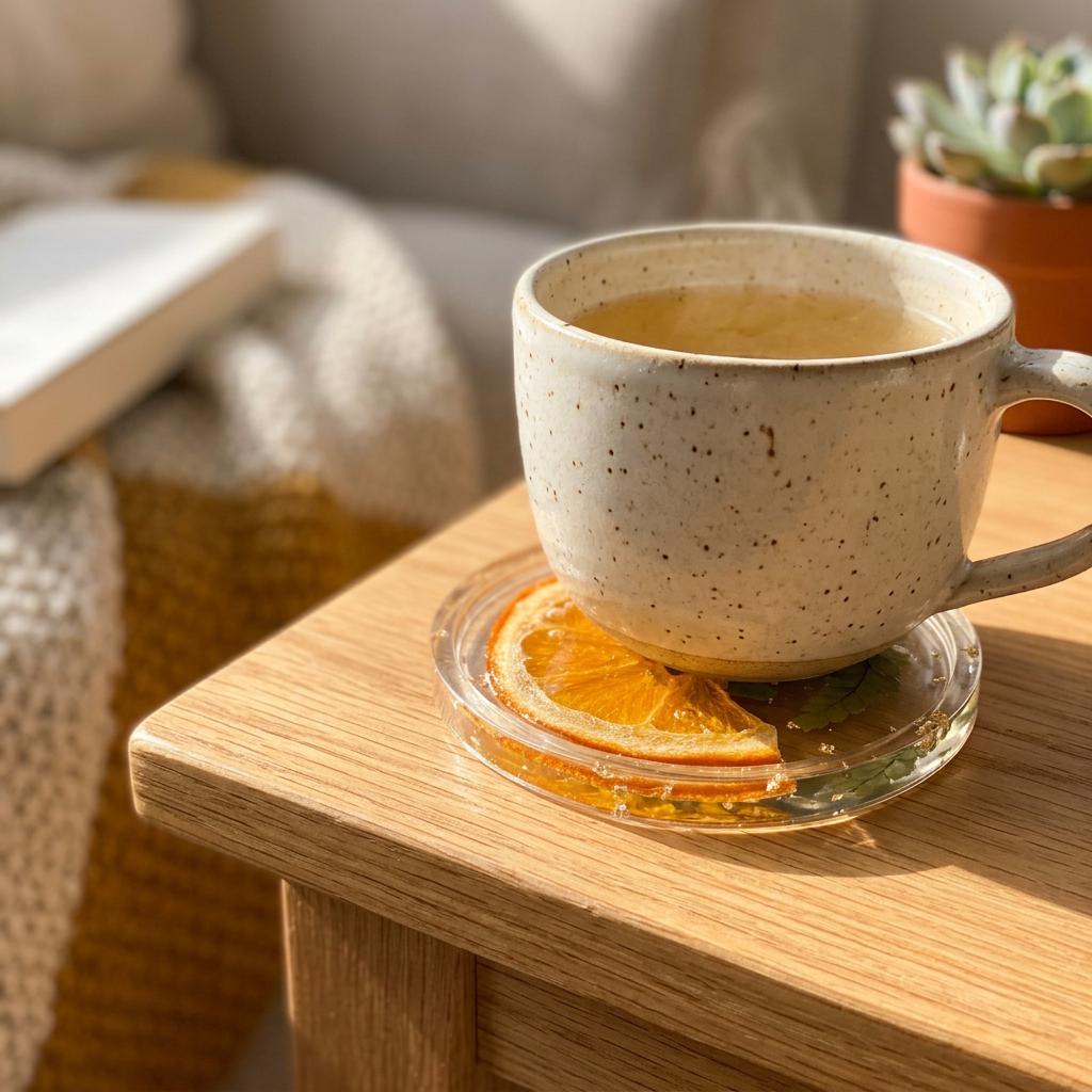 Handmade Resin Coasters with Real Dried Lemon Wedges | Home Decor Set (Set of 2)