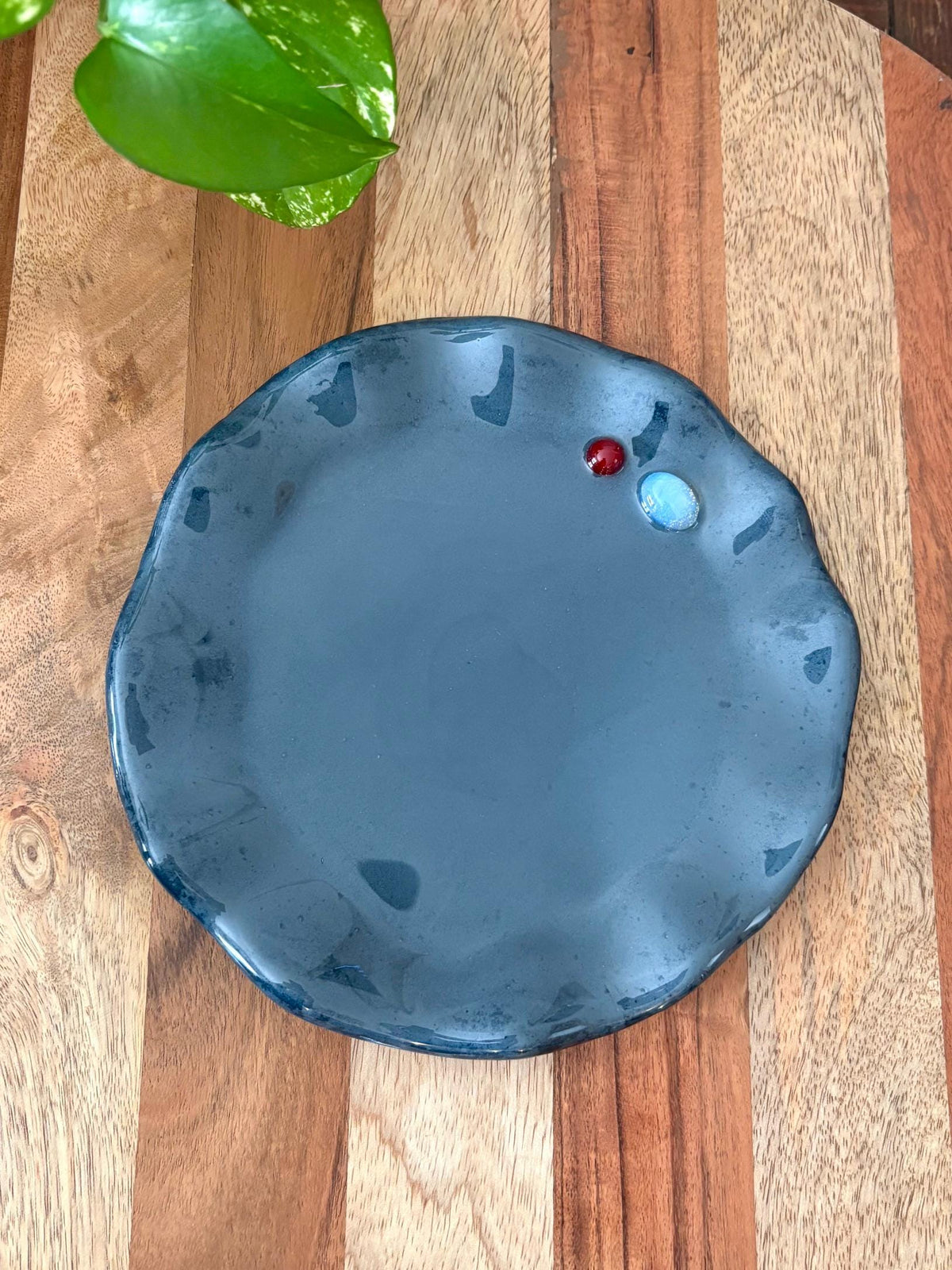 Handmade Ceramic Resin Trinket Dish | Gemstone Catchall Tray | Moonstone Boho Jewelry Decor | Wavy Edge