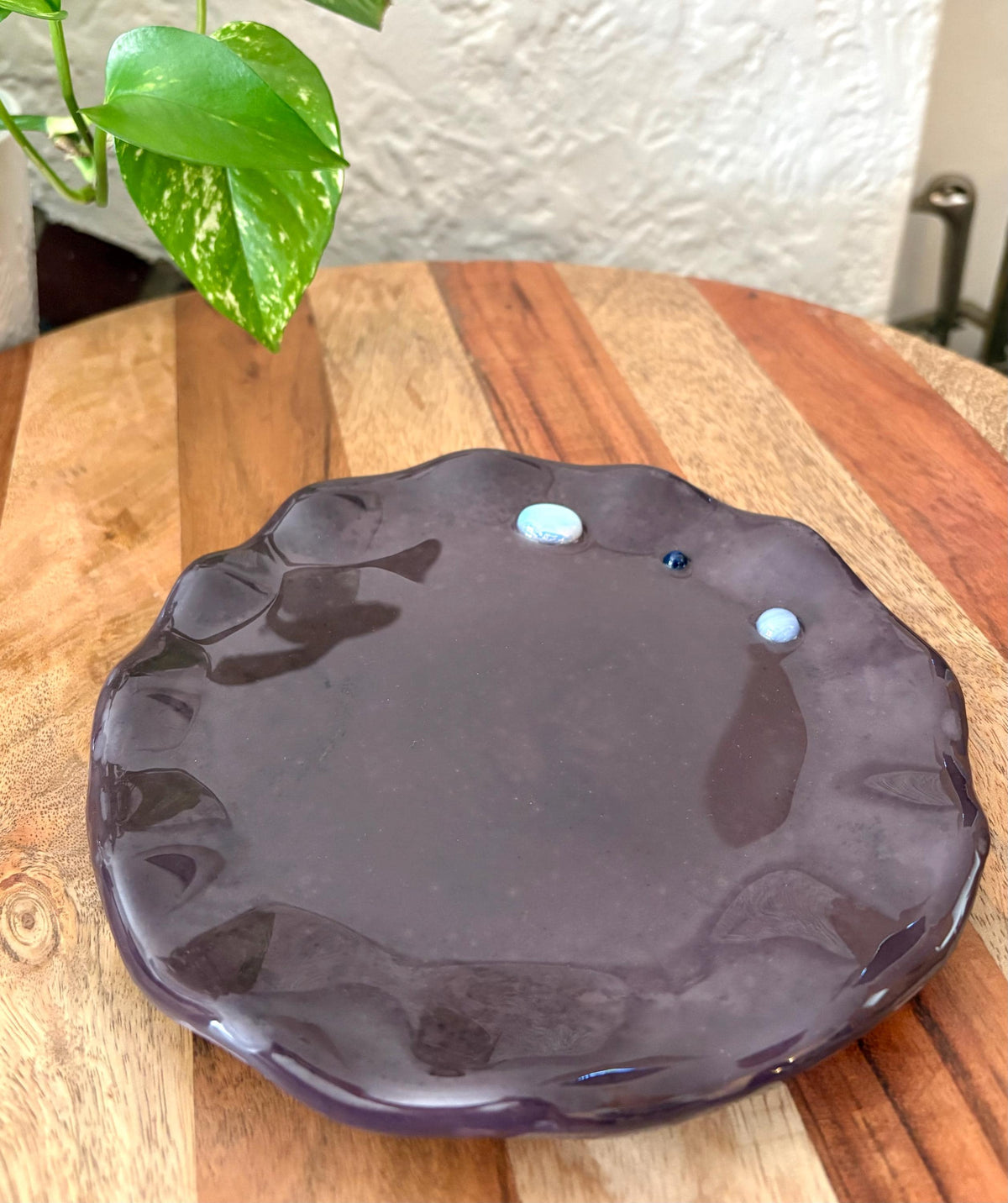 Handmade Ceramic Resin Trinket Dish | Gemstone Catchall Tray | Moonstone Boho Jewelry Decor | Wavy Edge