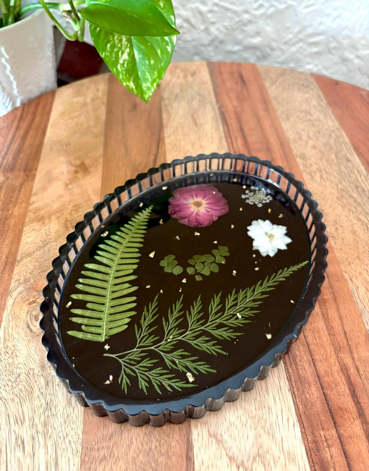 Scalloped Fern & Botanical Handmade Tray | Handmade Jewelry Dish | Pressed Flower Gift