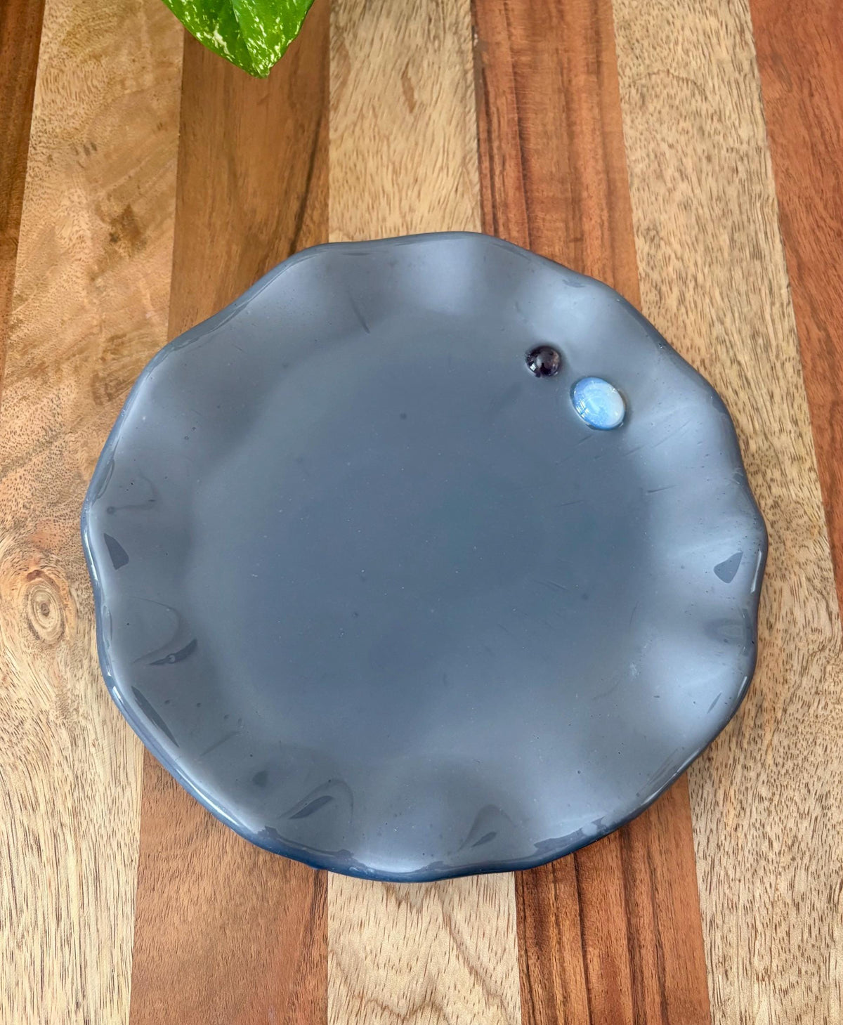 Handmade Ceramic Resin Trinket Dish | Gemstone Catchall Tray | Moonstone Boho Jewelry Decor | Wavy Edge
