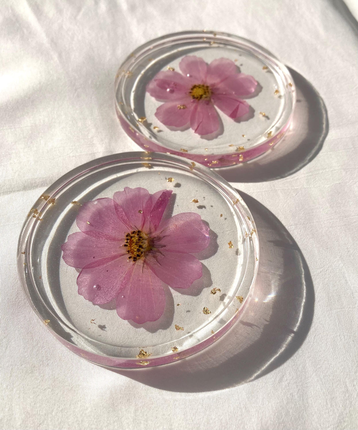 Pressed Flower Resin Coasters | Real Dried Floral Fruit Home Decor Set (Set of 2)
