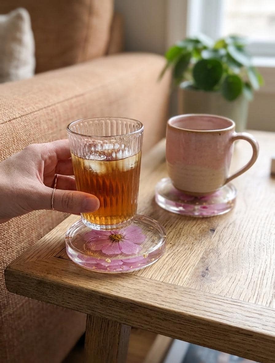 Pressed Flower Resin Coasters | Real Dried Floral Fruit Home Decor Set (Set of 2)