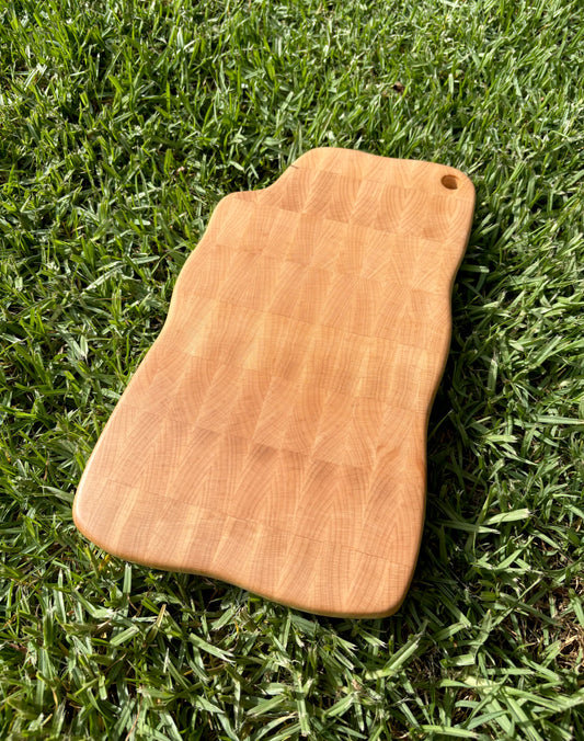 Handmade Maple End Grain Cutting Board, Wavy Edge Prep Board