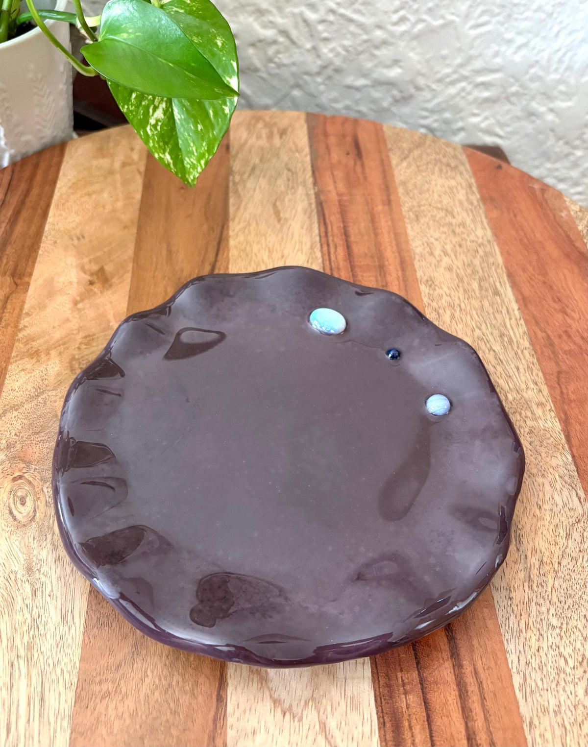 Handmade Ceramic Resin Trinket Dish | Gemstone Catchall Tray | Moonstone Boho Jewelry Decor | Wavy Edge