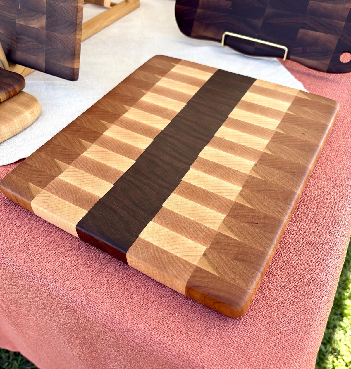 Handmade End Grain Maple Cherry Walnut Cutting Board, Cheese Serving Board