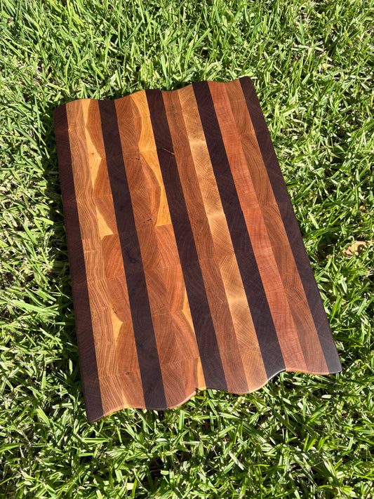 Handmade Wavy Edge End Grain Maple Cherry Walnut Cutting Board, Cheese Serving Board