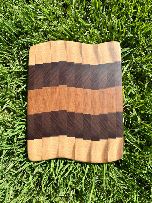 Handmade Wavy Edge End Grain Maple Cherry Walnut Cutting Board, Cheese Serving Board