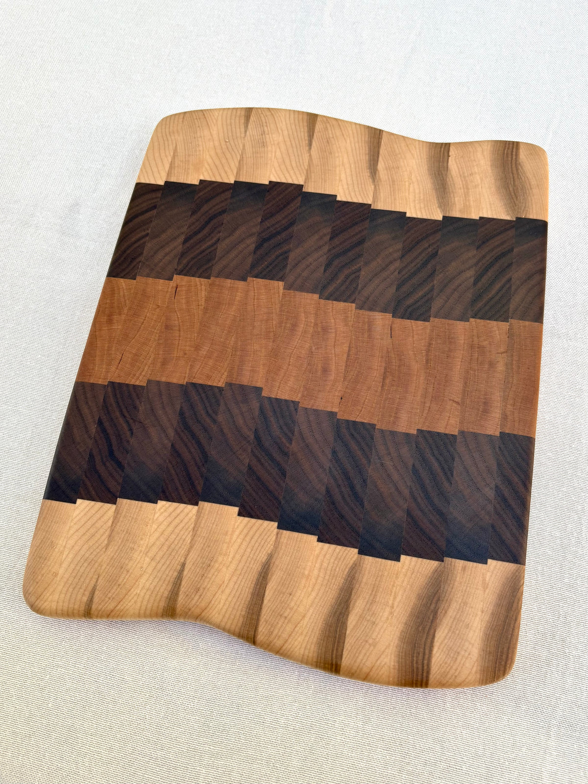 Handmade Wavy Edge End Grain Maple Cherry Walnut Cutting Board, Cheese Serving Board
