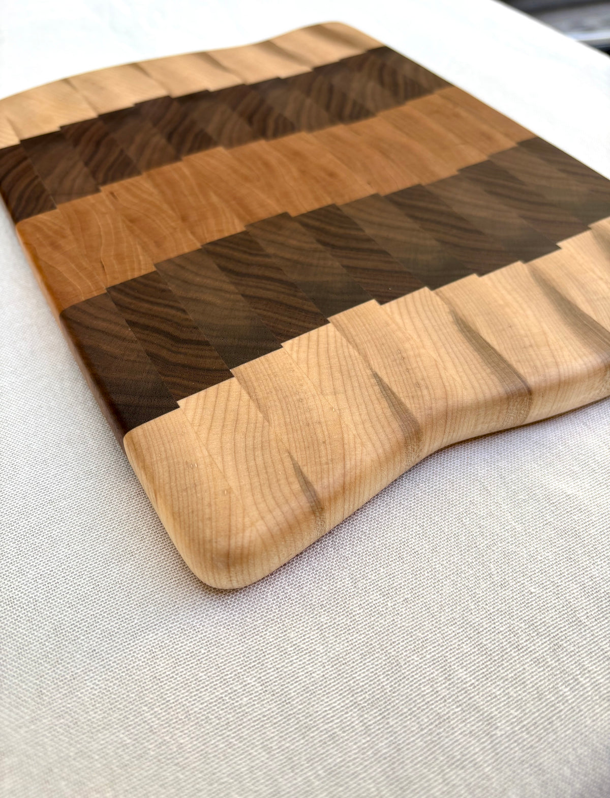 Handmade Wavy Edge End Grain Maple Cherry Walnut Cutting Board, Cheese Serving Board