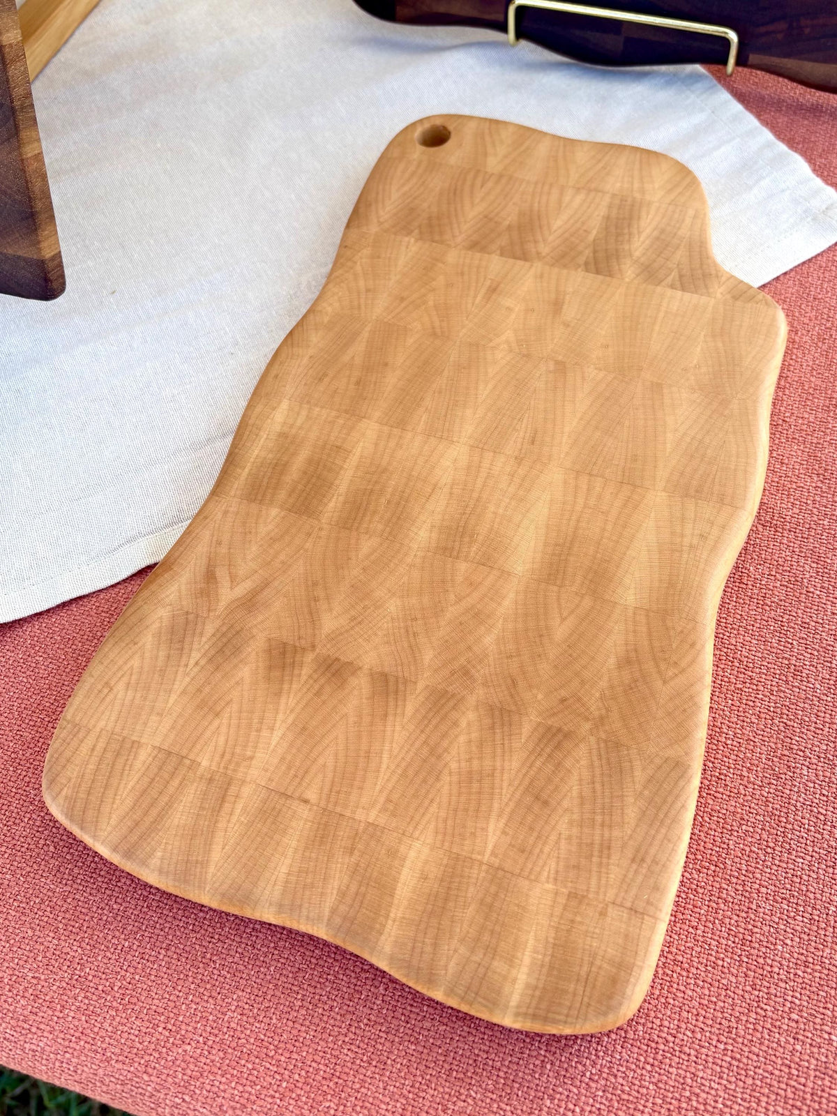 Handmade Maple End Grain Cutting Board, Wavy Edge Prep Board (11.5" x 6.75")