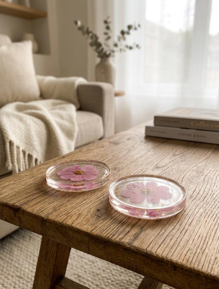 Pressed Flower Resin Coasters | Real Dried Floral Fruit Home Decor Set (Set of 2)