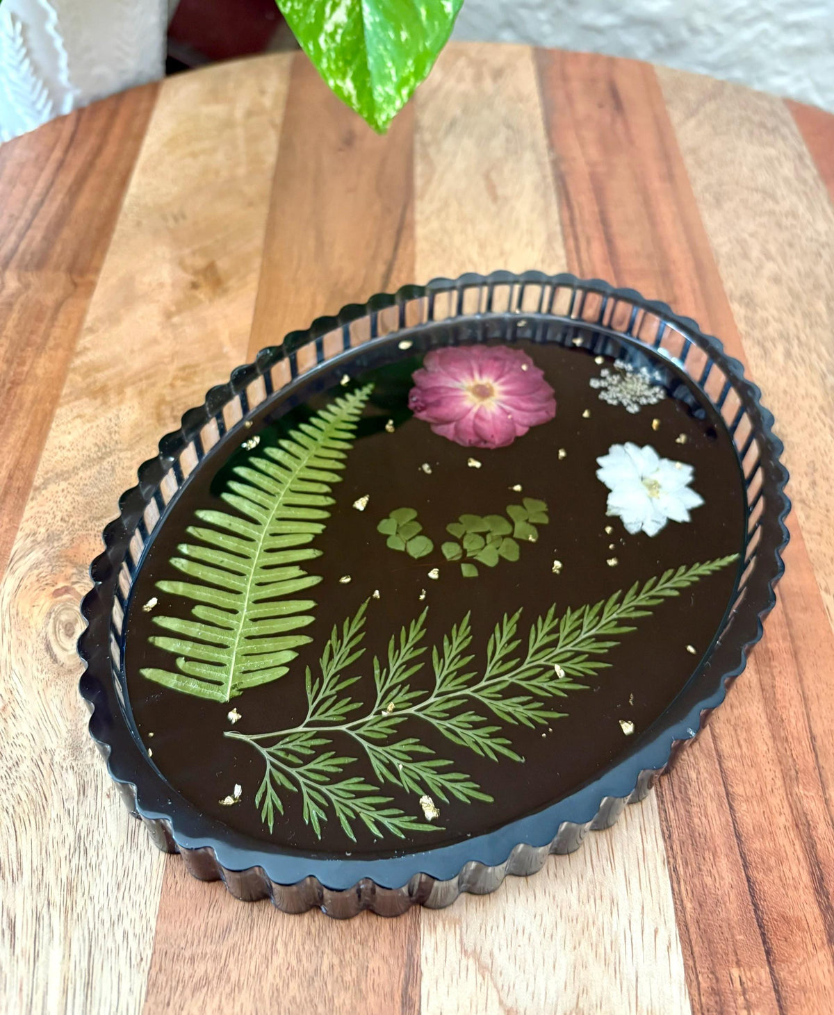 Scalloped Fern & Botanical Handmade Tray | Handmade Jewelry Dish | Pressed Flower Gift