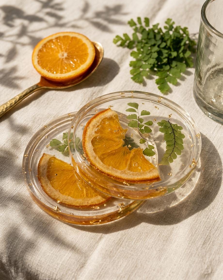 Handmade Resin Coasters with Real Dried Lemon Wedges | Home Decor Set (Set of 2)