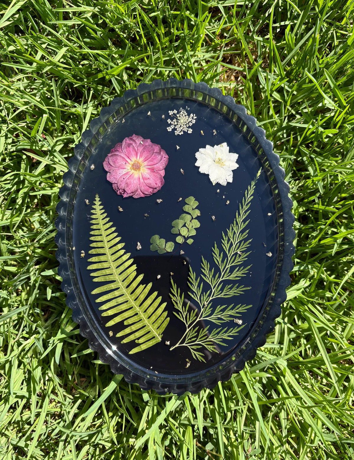Scalloped Fern & Botanical Handmade Tray | Handmade Jewelry Dish | Pressed Flower Gift