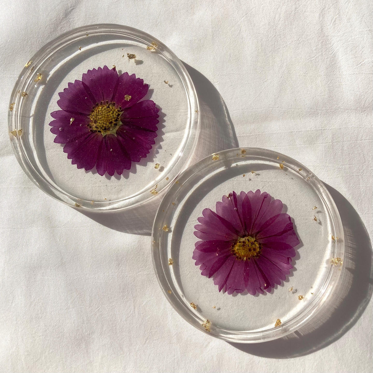 Pressed Flower Resin Coasters | Real Dried Floral Fruit Home Decor Set (Set of 2)